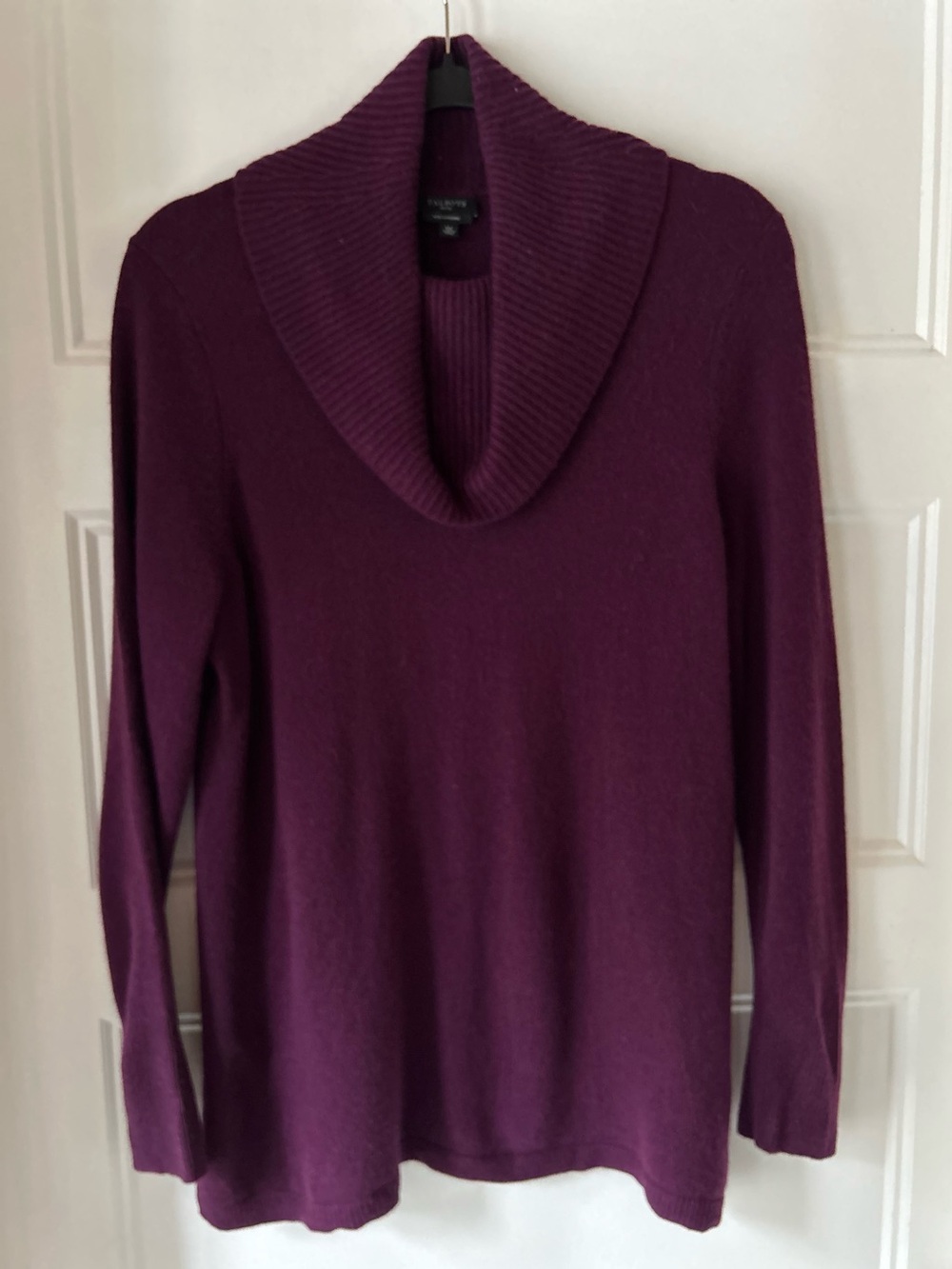 Talbots Pure Cashmere Cowl Neck Tunic Sweater LP Red Plum Purple Quiet Luxury